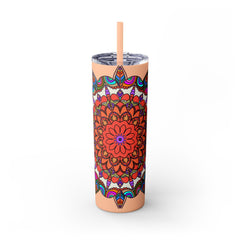 20oz Skinny Tumbler with Hand - drawn Colorful Mandala Design - Keeps Drinks Hot/Cold - BPA - Free - Blululi