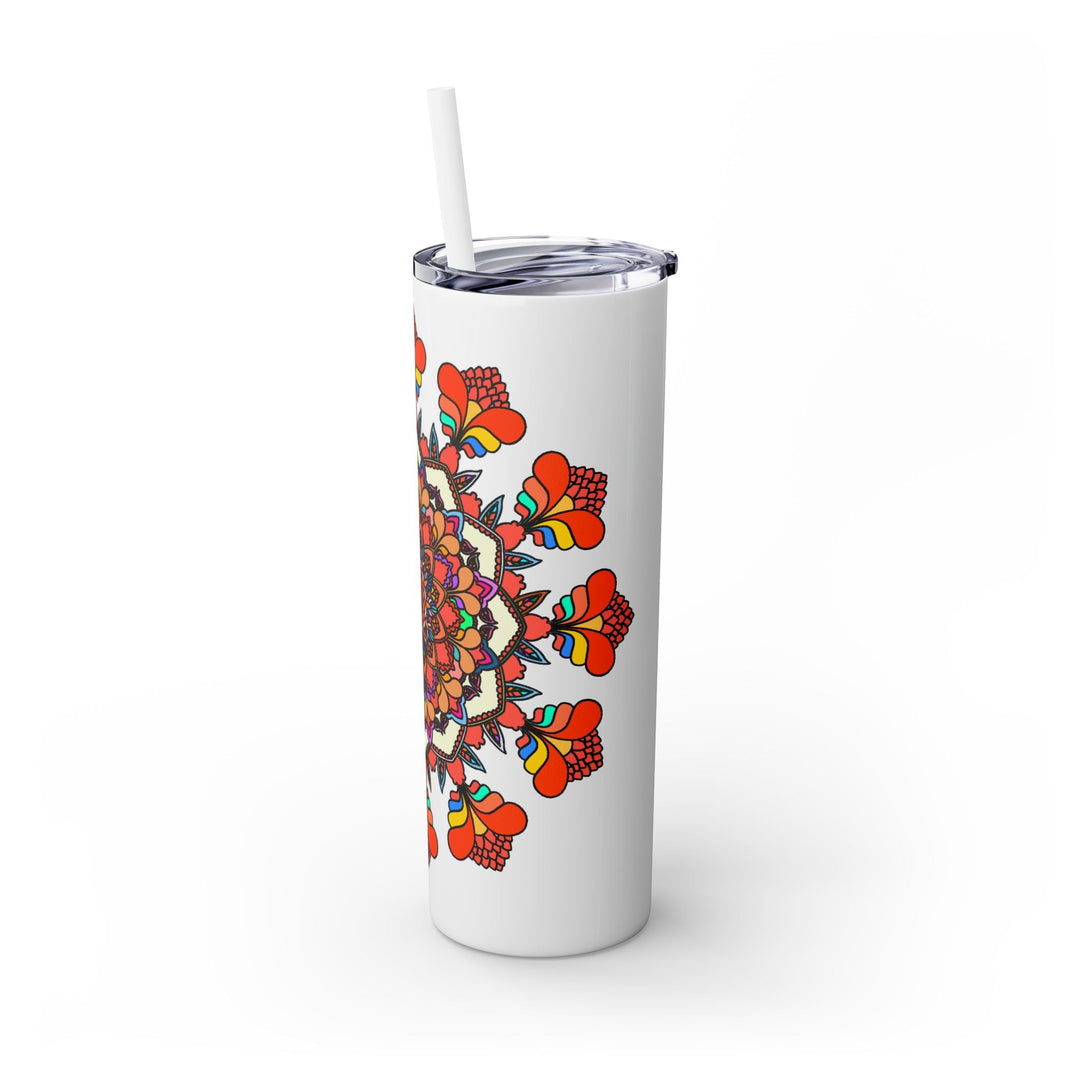 20oz Skinny Tumbler with Hand - drawn Colorful Mandala Design - Keeps Drinks Hot/Cold - BPA - Free - Blululi