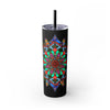 20oz Skinny Tumbler with Hand - drawn Colorful Mandala Design - Keeps Drinks Hot/Cold - BPA - Free - Blululi