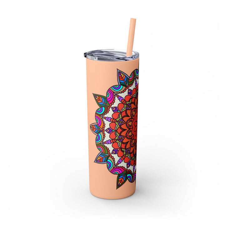 20oz Skinny Tumbler with Hand - drawn Colorful Mandala Design - Keeps Drinks Hot/Cold - BPA - Free - Blululi