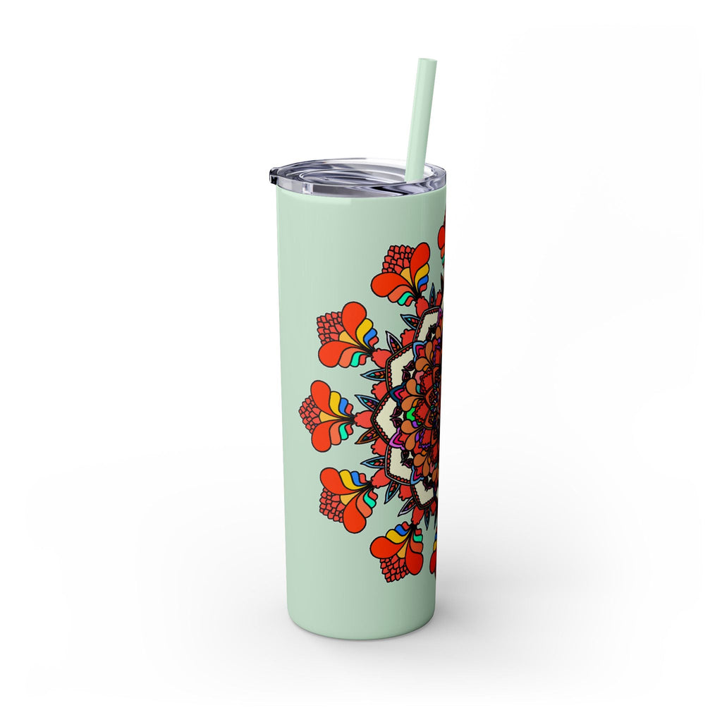 20oz Skinny Tumbler with Hand - drawn Colorful Mandala Design - Keeps Drinks Hot/Cold - BPA - Free - Blululi