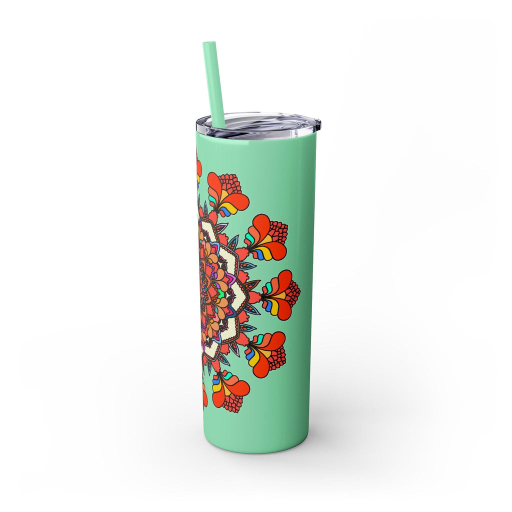 20oz Skinny Tumbler with Hand - drawn Colorful Mandala Design - Keeps Drinks Hot/Cold - BPA - Free - Blululi