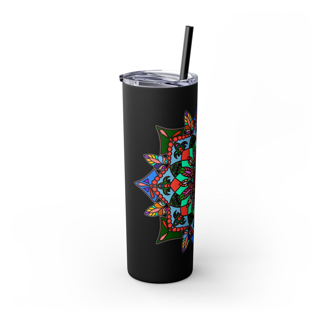 20oz Skinny Tumbler with Hand - drawn Colorful Mandala Design - Keeps Drinks Hot/Cold - BPA - Free - Blululi