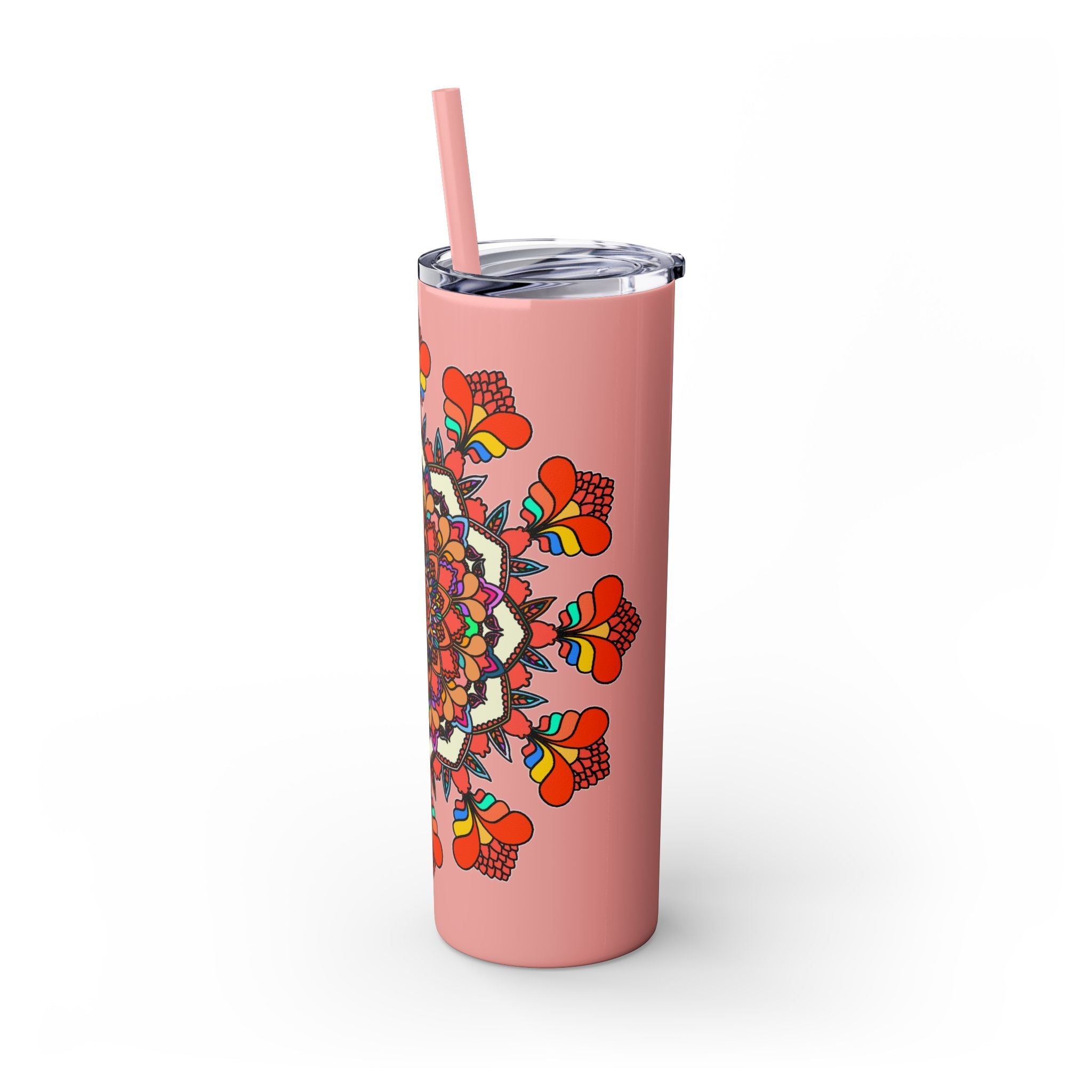 20oz Skinny Tumbler with Hand - drawn Colorful Mandala Design - Keeps Drinks Hot/Cold - BPA - Free - Blululi