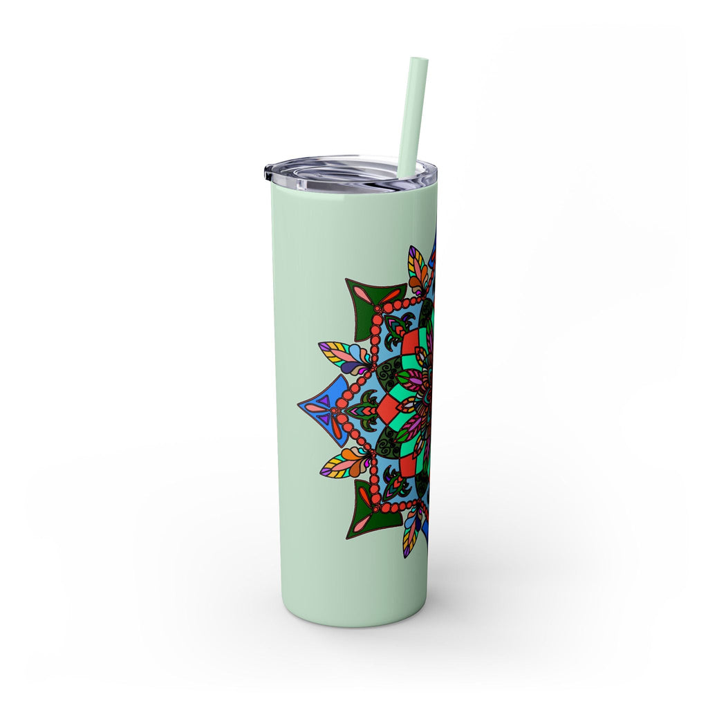 20oz Skinny Tumbler with Hand - drawn Colorful Mandala Design - Keeps Drinks Hot/Cold - BPA - Free - Blululi