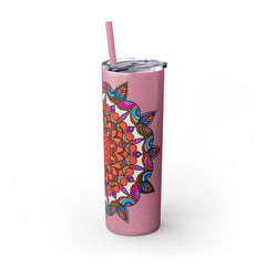 20oz Skinny Tumbler with Hand - drawn Colorful Mandala Design - Keeps Drinks Hot/Cold - BPA - Free - Blululi
