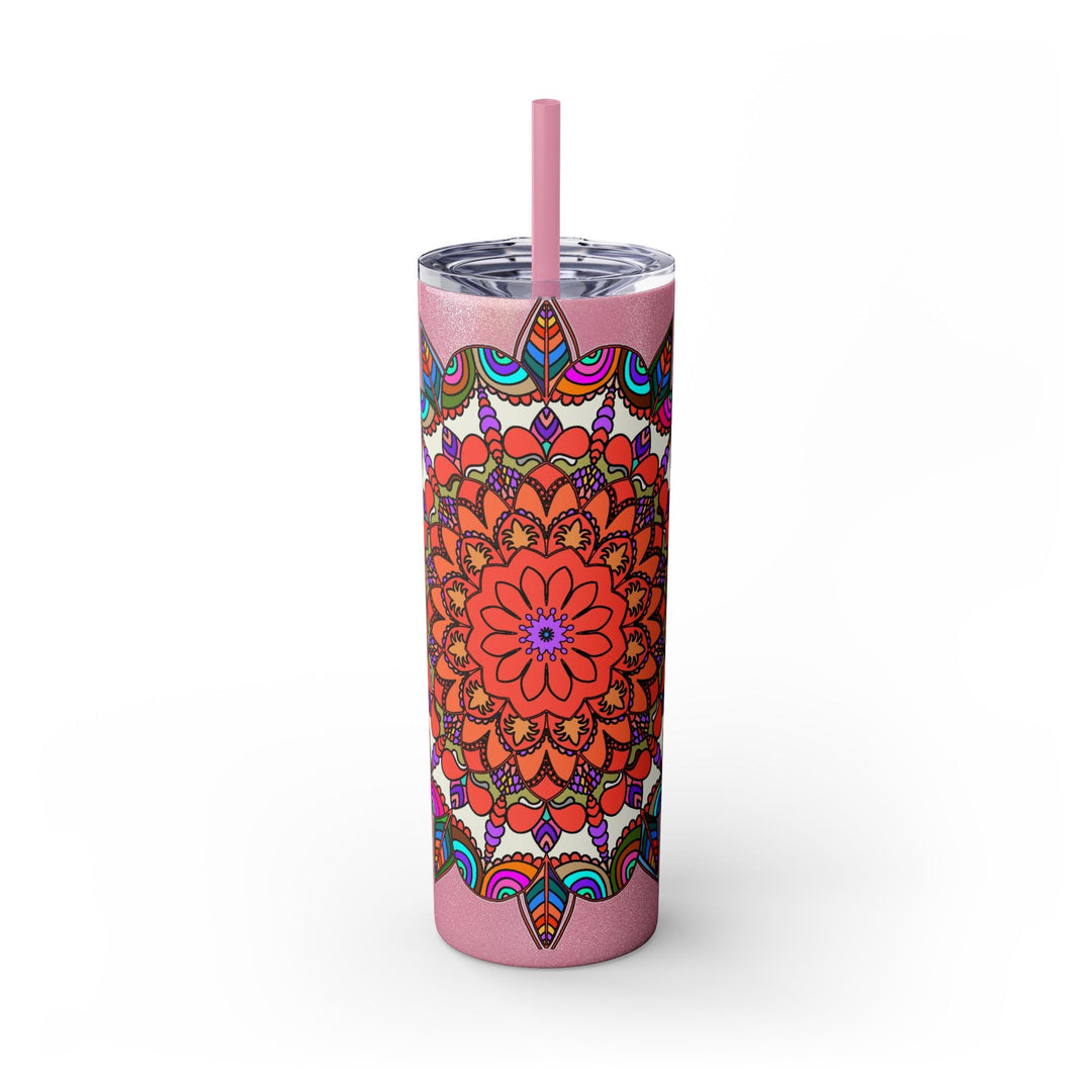 20oz Skinny Tumbler with Hand - drawn Colorful Mandala Design - Keeps Drinks Hot/Cold - BPA - Free - Blululi