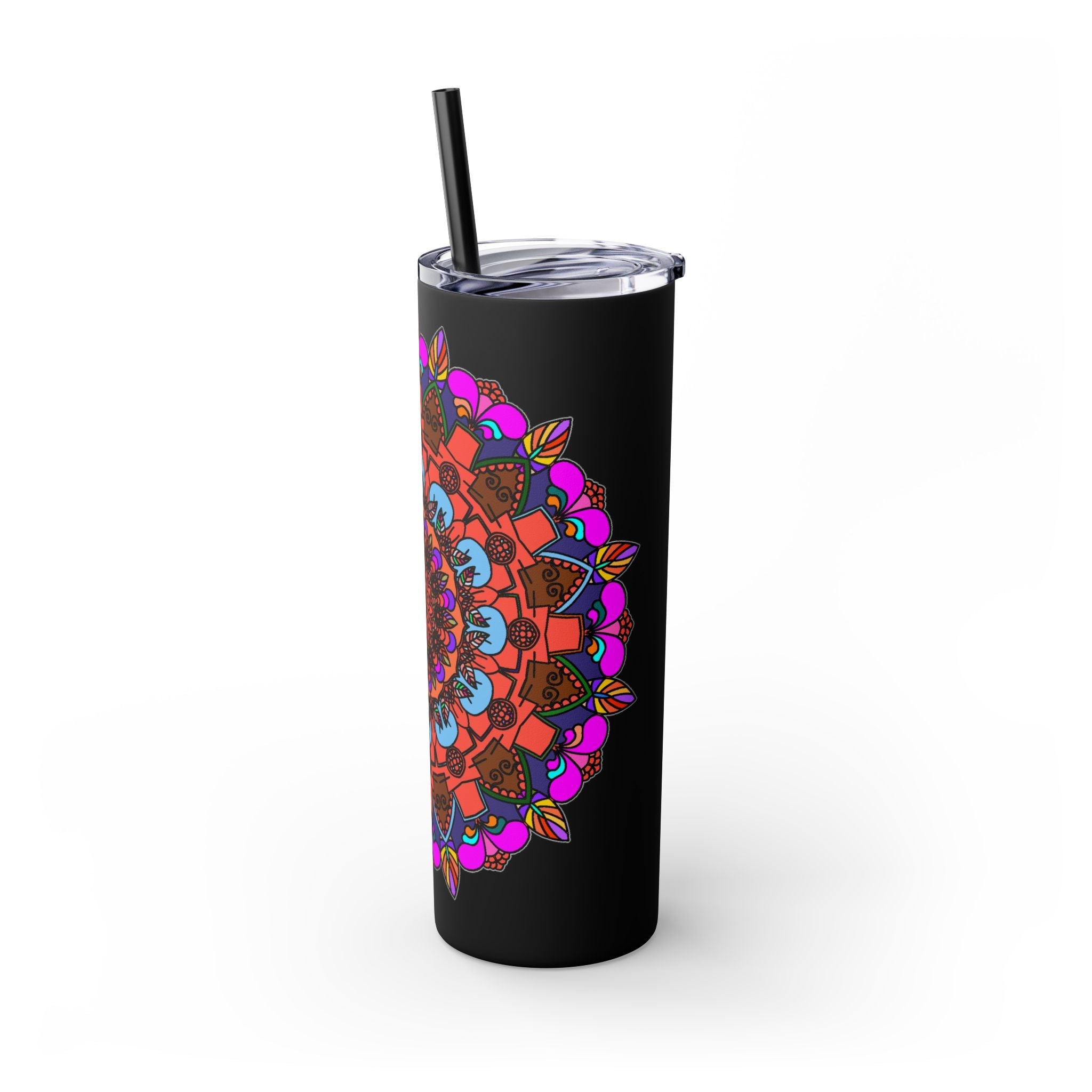 20oz Skinny Tumbler with Hand - drawn Colorful Mandala Design - Keeps Drinks Hot/Cold - BPA - Free - Blululi