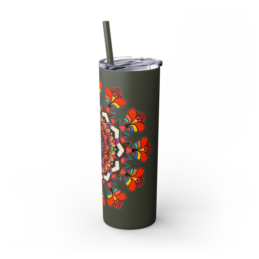 20oz Skinny Tumbler with Hand - drawn Colorful Mandala Design - Keeps Drinks Hot/Cold - BPA - Free - Blululi