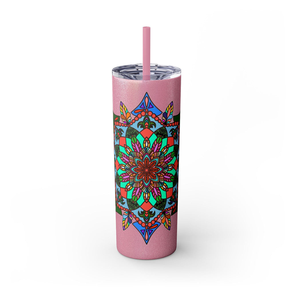 20oz Skinny Tumbler with Hand - drawn Colorful Mandala Design - Keeps Drinks Hot/Cold - BPA - Free - Blululi