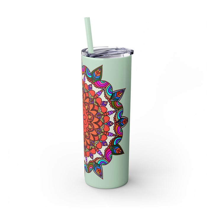 20oz Skinny Tumbler with Hand - drawn Colorful Mandala Design - Keeps Drinks Hot/Cold - BPA - Free - Blululi