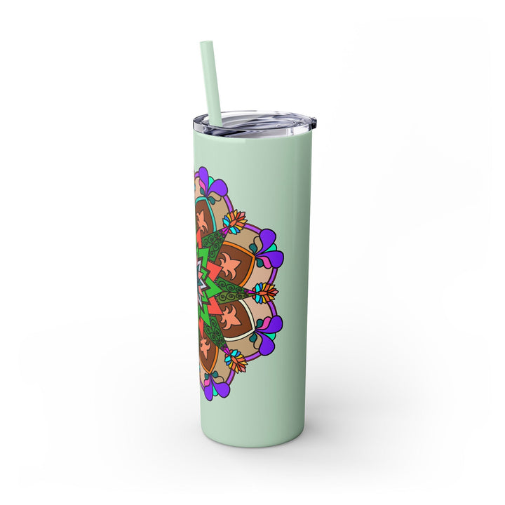 20oz Skinny Tumbler with Hand - drawn Colorful Mandala Design - Keeps Drinks Hot/Cold - BPA - Free - Blululi