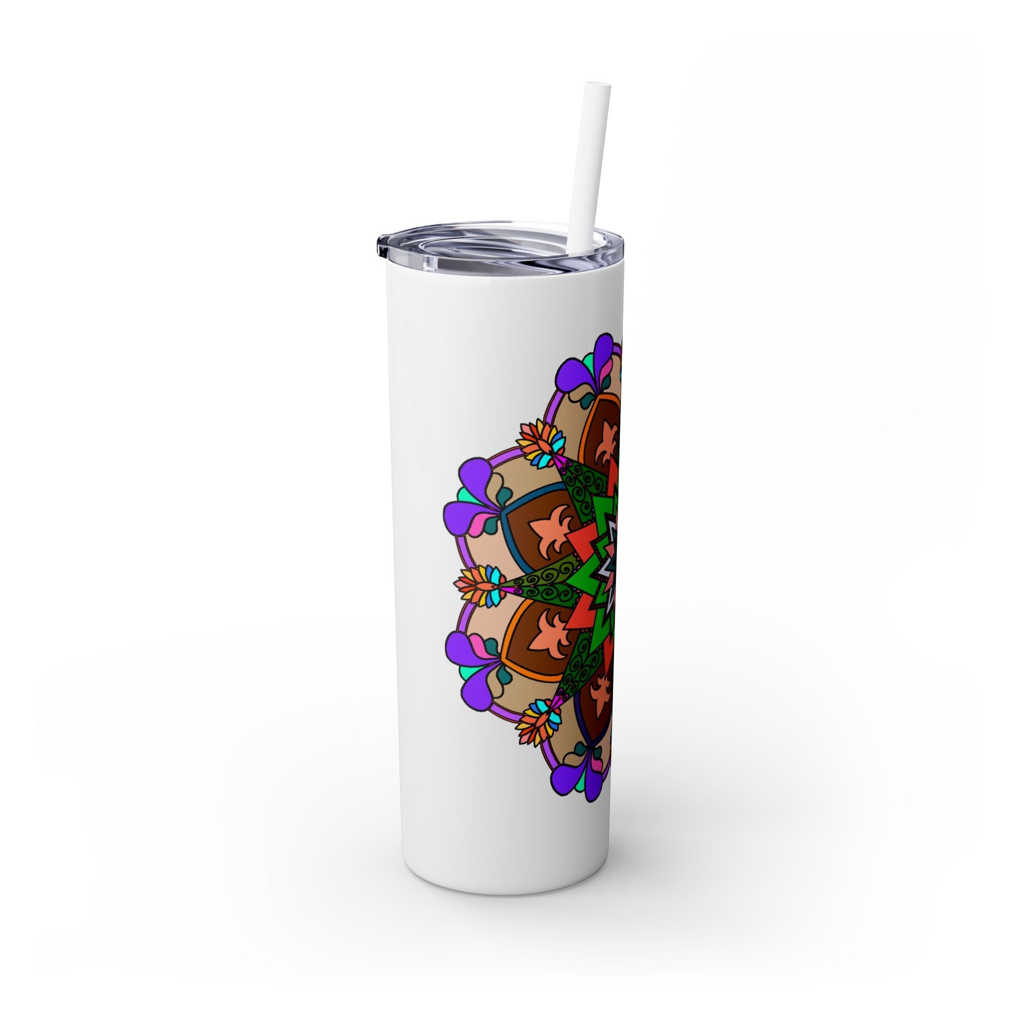 20oz Skinny Tumbler with Hand - drawn Colorful Mandala Design - Keeps Drinks Hot/Cold - BPA - Free - Blululi