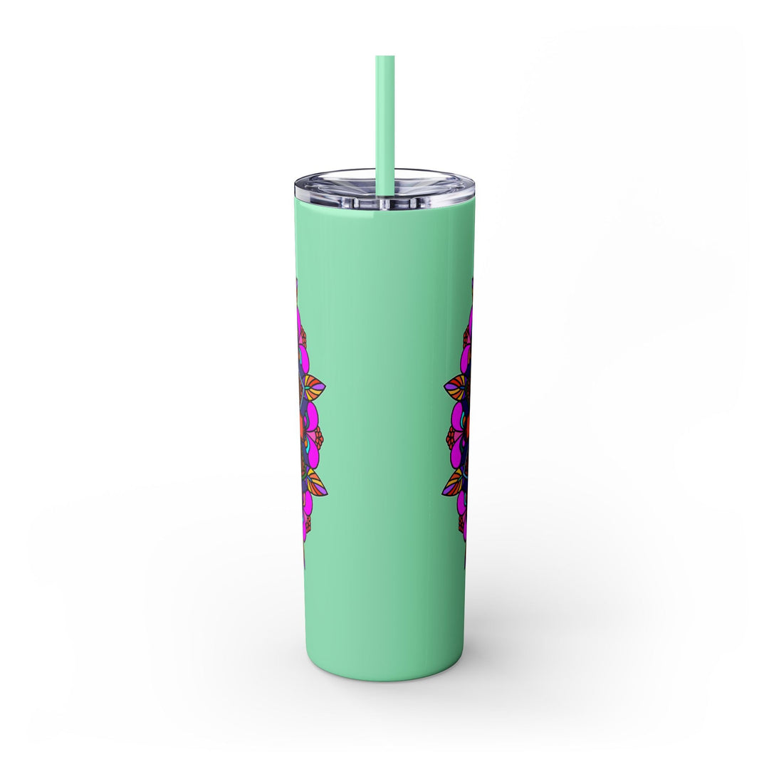 20oz Skinny Tumbler with Hand - drawn Colorful Mandala Design - Keeps Drinks Hot/Cold - BPA - Free - Blululi