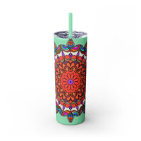 20oz Skinny Tumbler with Hand - drawn Colorful Mandala Design - Keeps Drinks Hot/Cold - BPA - Free - Blululi