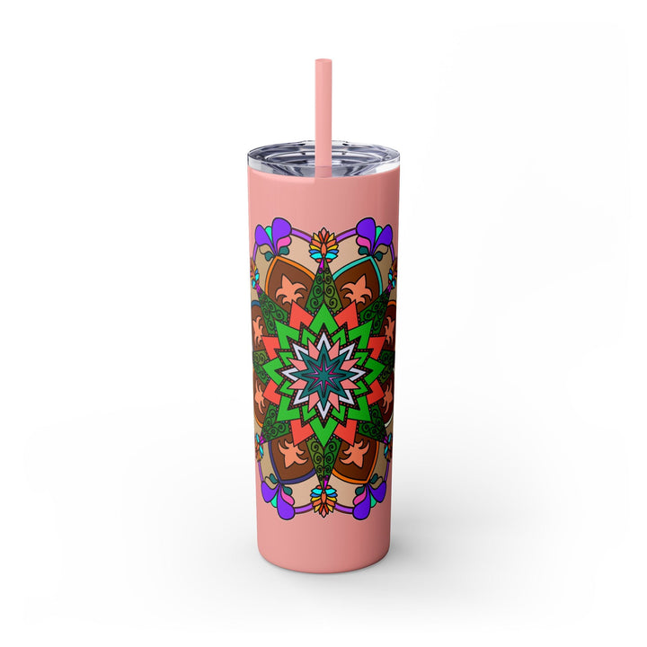 20oz Skinny Tumbler with Hand - drawn Colorful Mandala Design - Keeps Drinks Hot/Cold - BPA - Free - Blululi