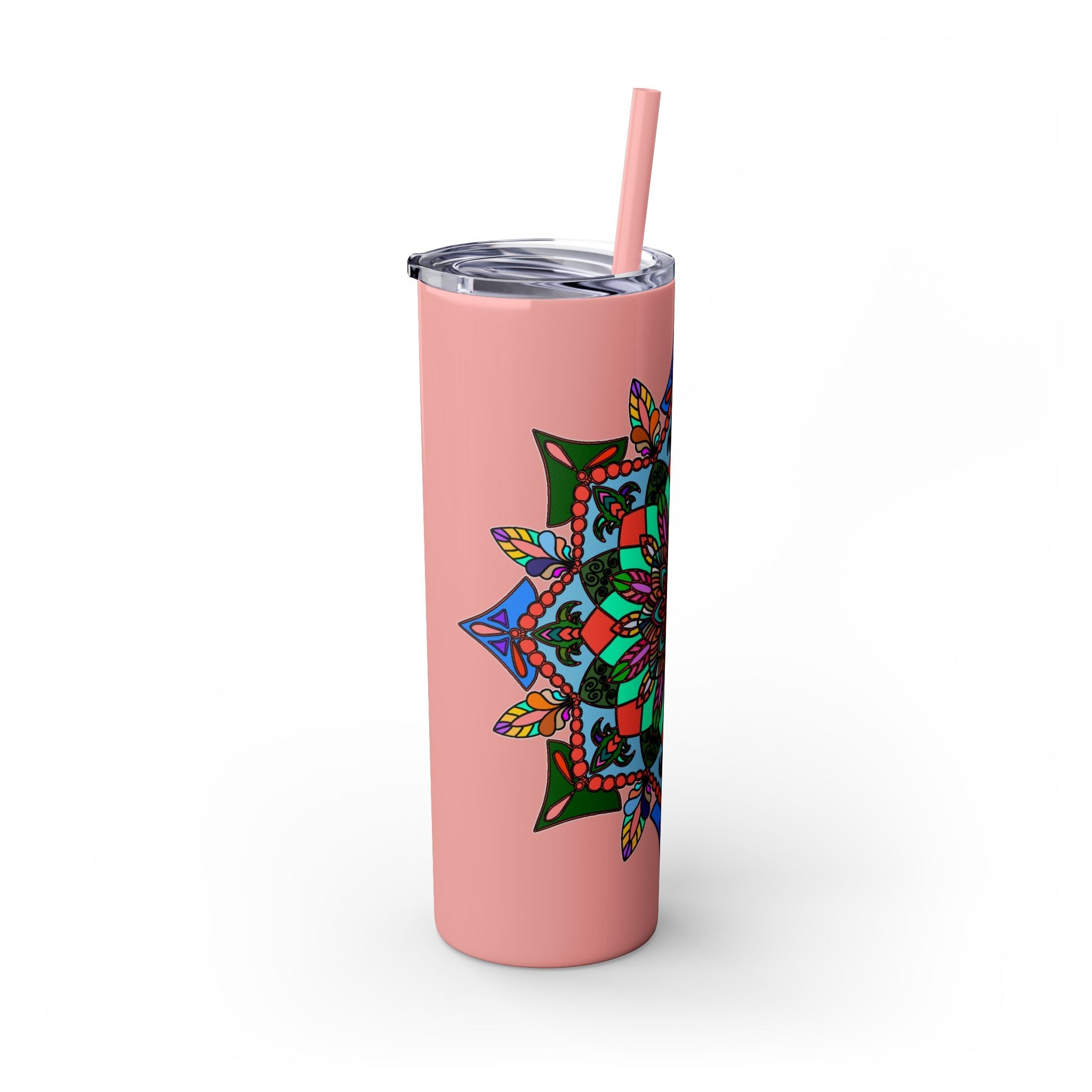 20oz Skinny Tumbler with Hand - drawn Colorful Mandala Design - Keeps Drinks Hot/Cold - BPA - Free - Blululi