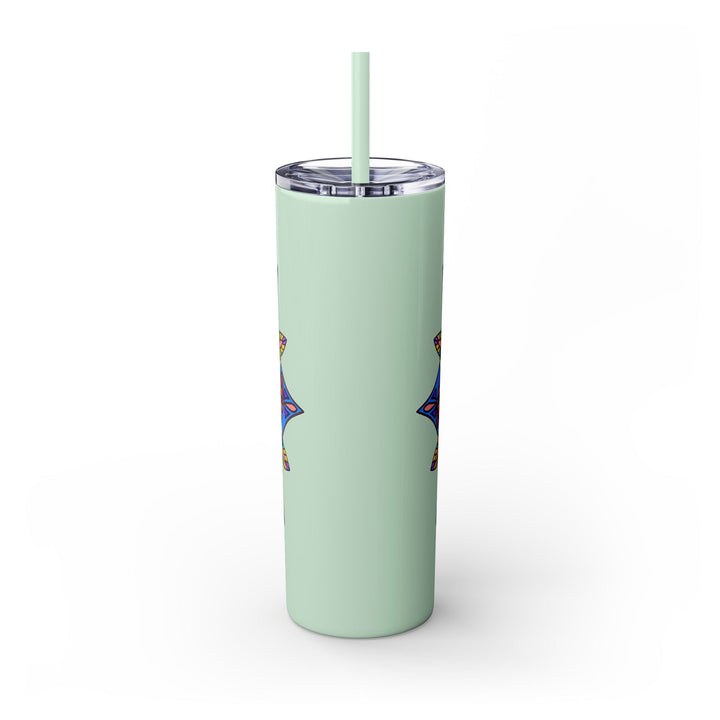 20oz Skinny Tumbler with Hand - drawn Colorful Mandala Design - Keeps Drinks Hot/Cold - BPA - Free - Blululi