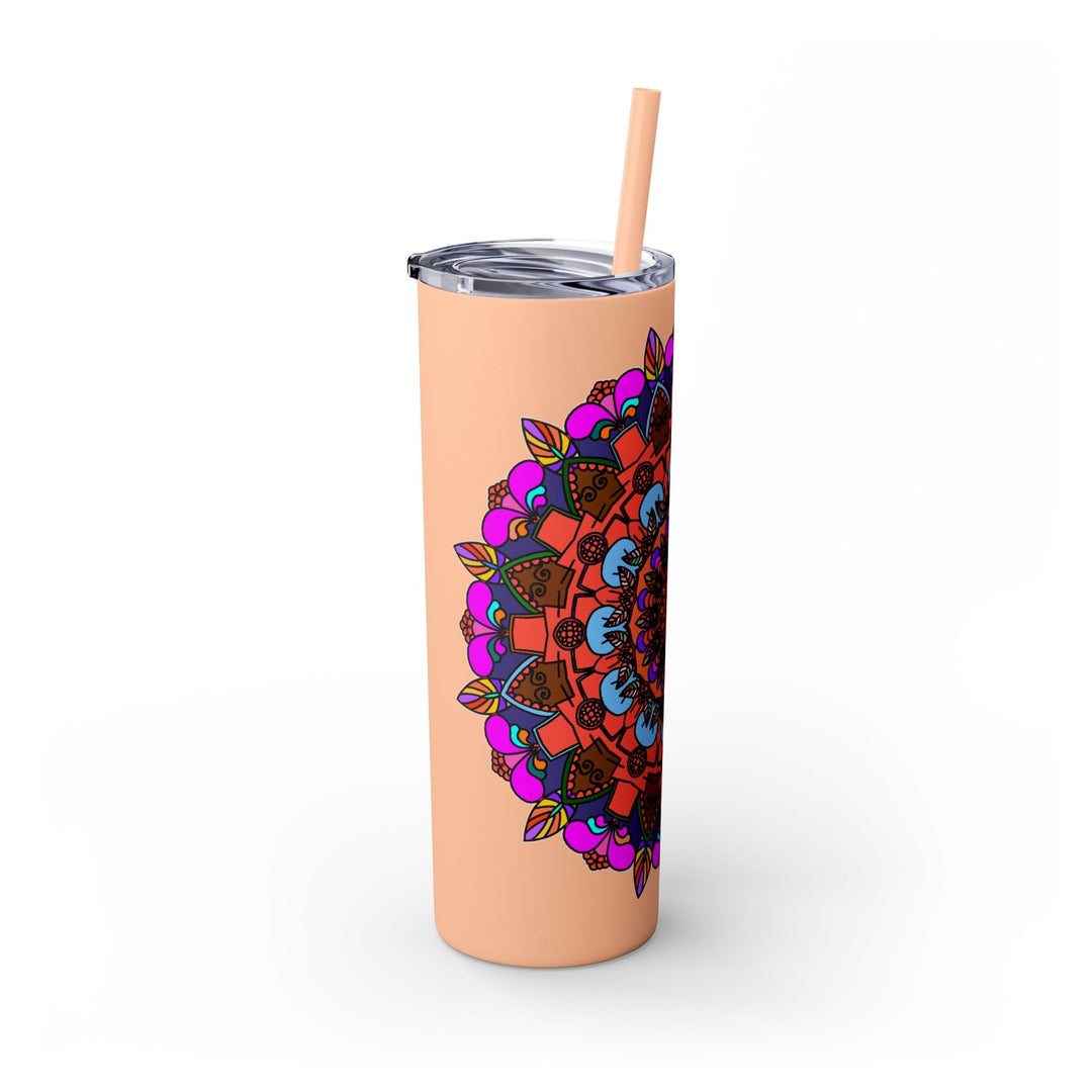 20oz Skinny Tumbler with Hand - drawn Colorful Mandala Design - Keeps Drinks Hot/Cold - BPA - Free - Blululi