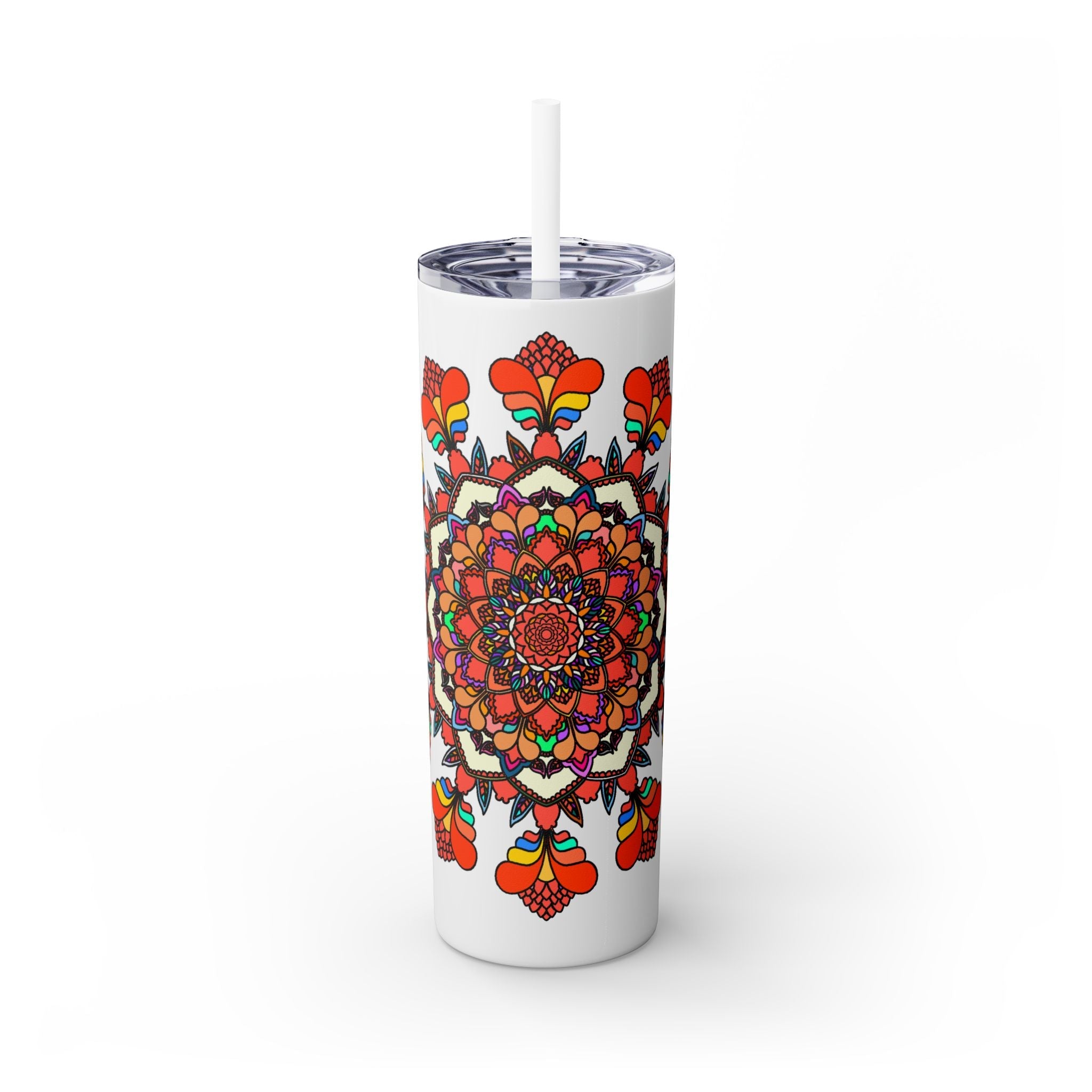 20oz Skinny Tumbler with Hand - drawn Colorful Mandala Design - Keeps Drinks Hot/Cold - BPA - Free - Blululi