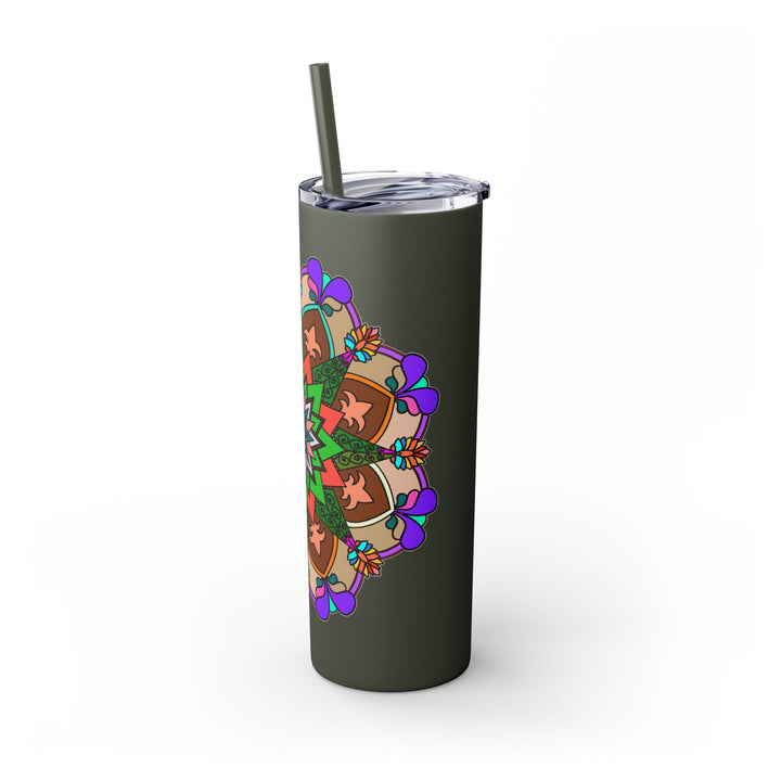 20oz Skinny Tumbler with Hand - drawn Colorful Mandala Design - Keeps Drinks Hot/Cold - BPA - Free - Blululi