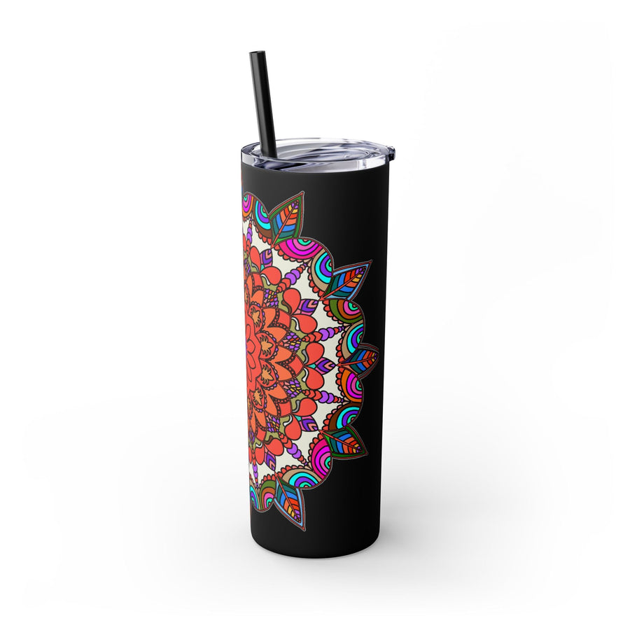 20oz Skinny Tumbler with Hand - drawn Colorful Mandala Design - Keeps Drinks Hot/Cold - BPA - Free - Blululi