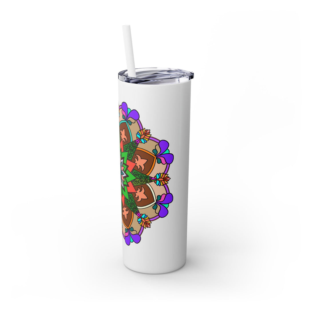 20oz Skinny Tumbler with Hand - drawn Colorful Mandala Design - Keeps Drinks Hot/Cold - BPA - Free - Blululi