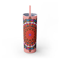 20oz Skinny Tumbler with Hand - drawn Colorful Mandala Design - Keeps Drinks Hot/Cold - BPA - Free - Blululi