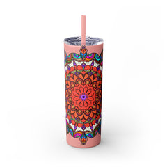 20oz Skinny Tumbler with Hand - drawn Colorful Mandala Design - Keeps Drinks Hot/Cold - BPA - Free - Blululi