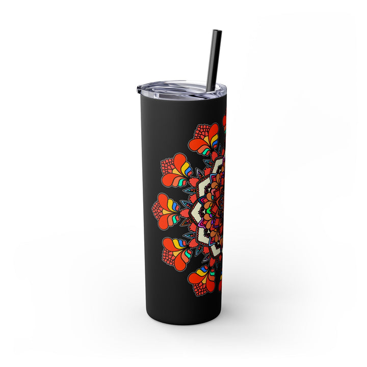 20oz Skinny Tumbler with Hand - drawn Colorful Mandala Design - Keeps Drinks Hot/Cold - BPA - Free - Blululi