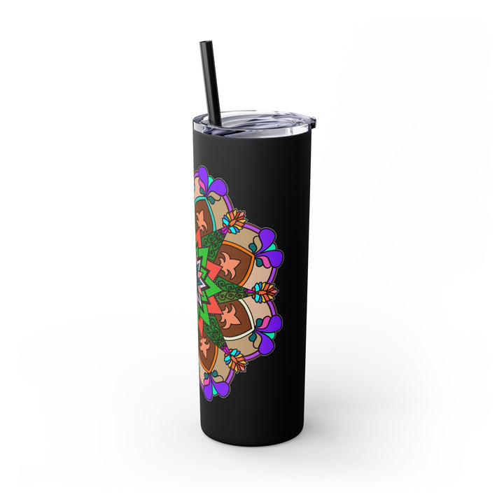 20oz Skinny Tumbler with Hand - drawn Colorful Mandala Design - Keeps Drinks Hot/Cold - BPA - Free - Blululi