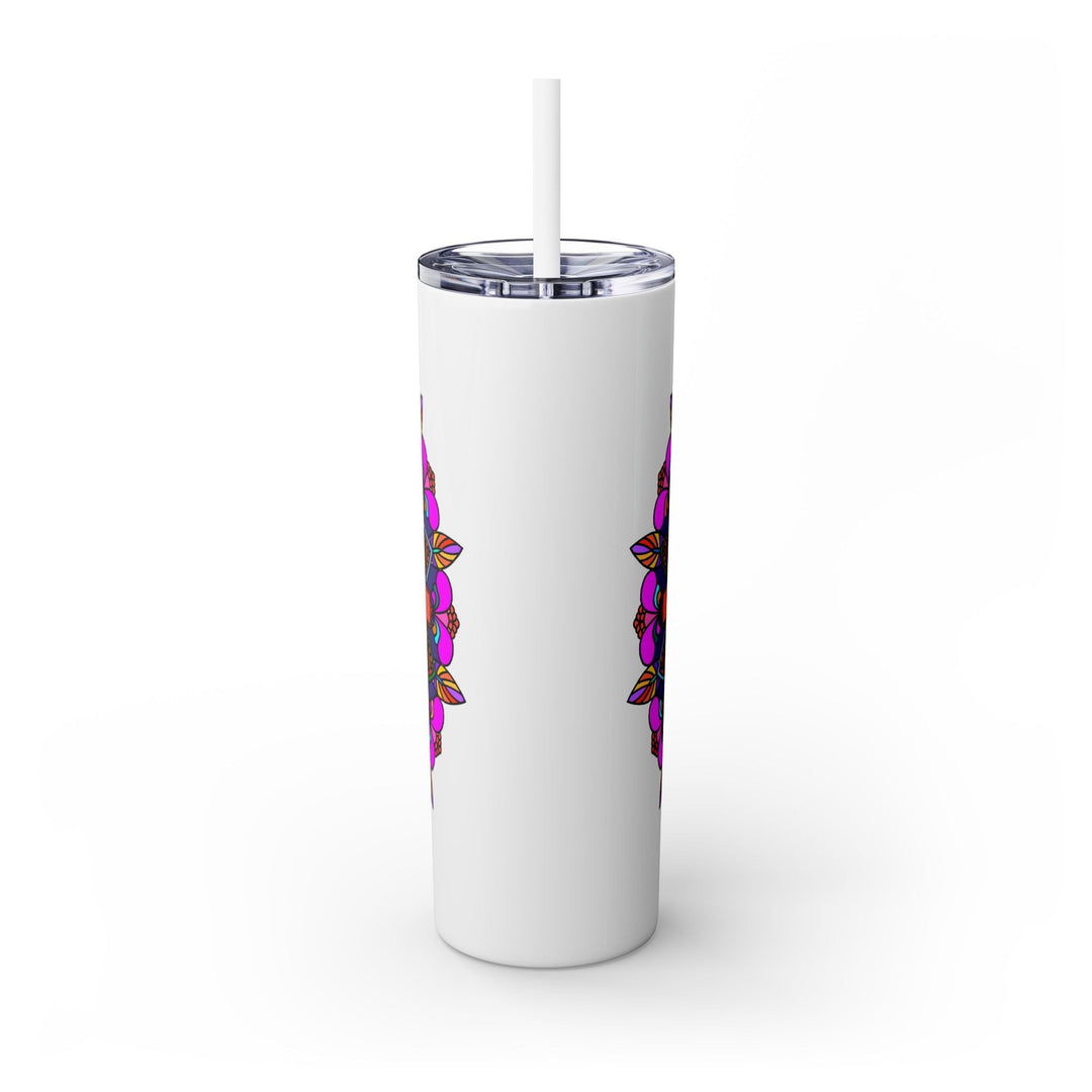 20oz Skinny Tumbler with Hand - drawn Colorful Mandala Design - Keeps Drinks Hot/Cold - BPA - Free - Blululi