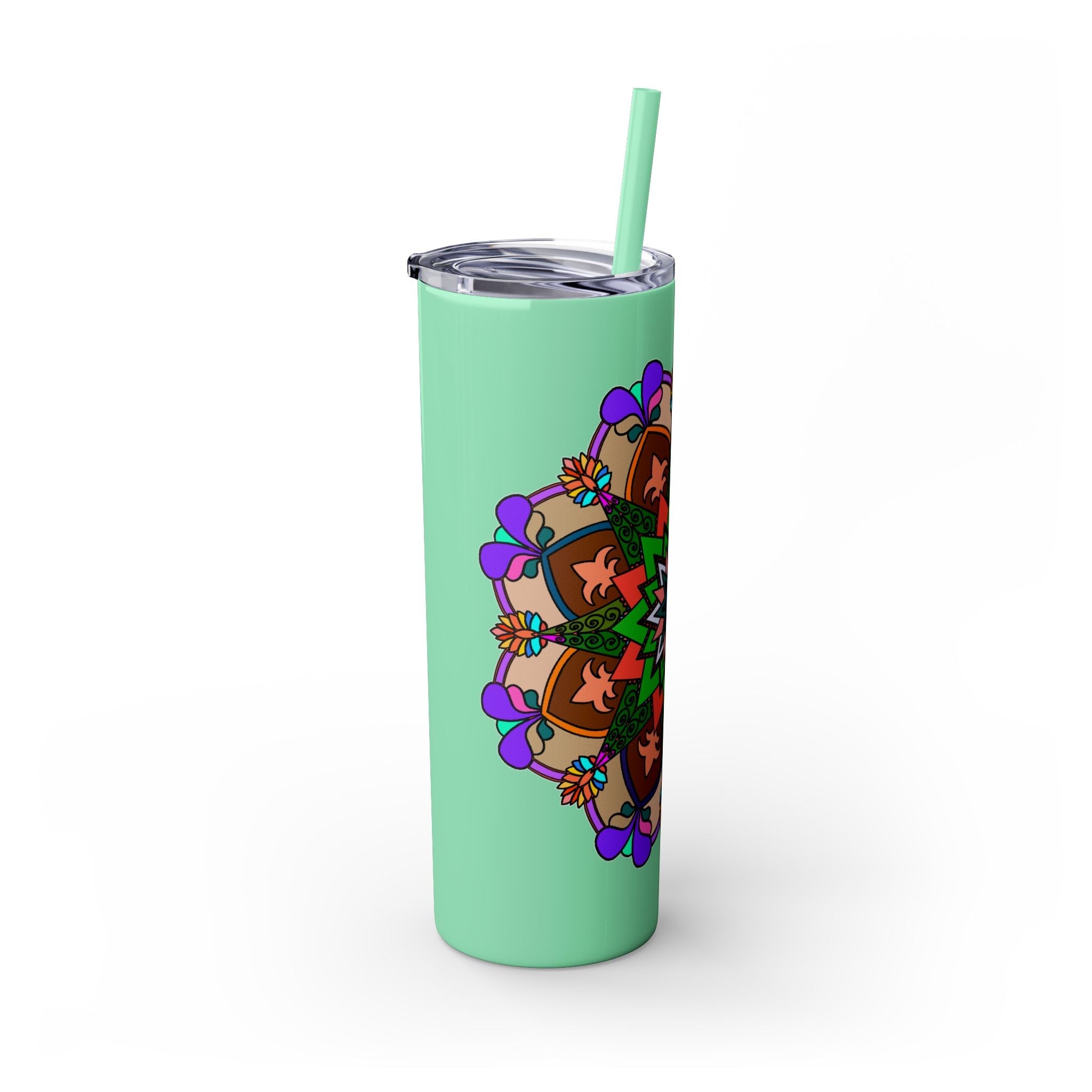 20oz Skinny Tumbler with Hand - drawn Colorful Mandala Design - Keeps Drinks Hot/Cold - BPA - Free - Blululi