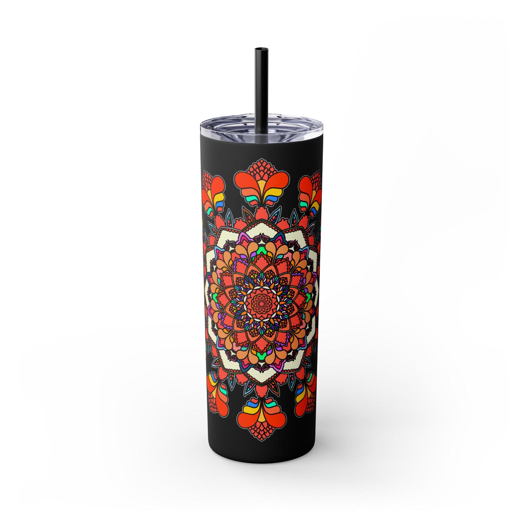 20oz Skinny Tumbler with Hand - drawn Colorful Mandala Design - Keeps Drinks Hot/Cold - BPA - Free - Blululi