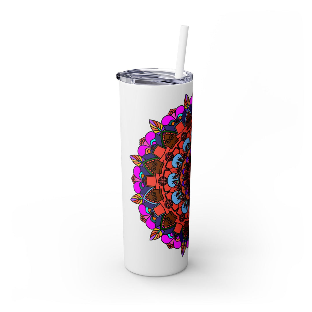 20oz Skinny Tumbler with Hand - drawn Colorful Mandala Design - Keeps Drinks Hot/Cold - BPA - Free - Blululi