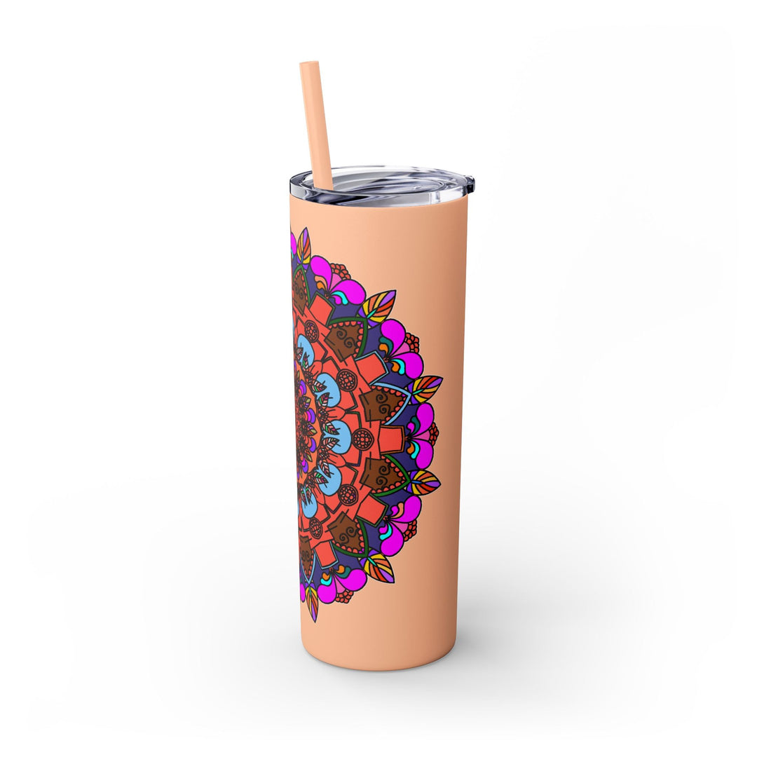 20oz Skinny Tumbler with Hand - drawn Colorful Mandala Design - Keeps Drinks Hot/Cold - BPA - Free - Blululi