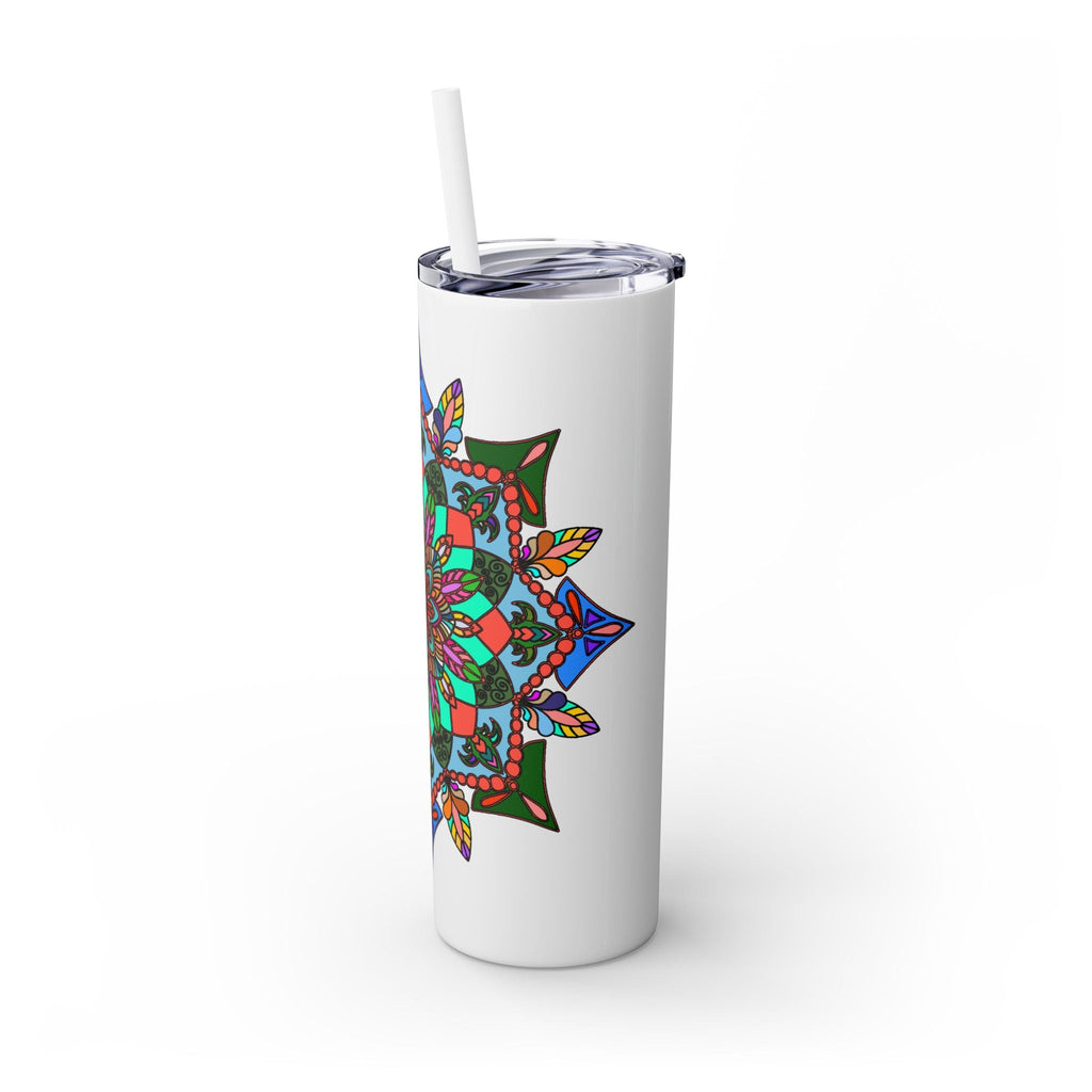 20oz Skinny Tumbler with Hand - drawn Colorful Mandala Design - Keeps Drinks Hot/Cold - BPA - Free - Blululi