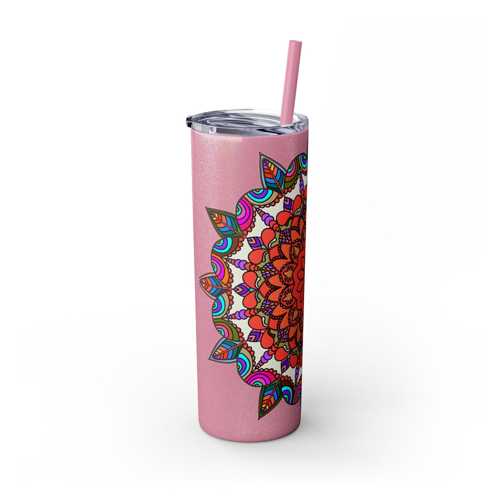 20oz Skinny Tumbler with Hand - drawn Colorful Mandala Design - Keeps Drinks Hot/Cold - BPA - Free - Blululi