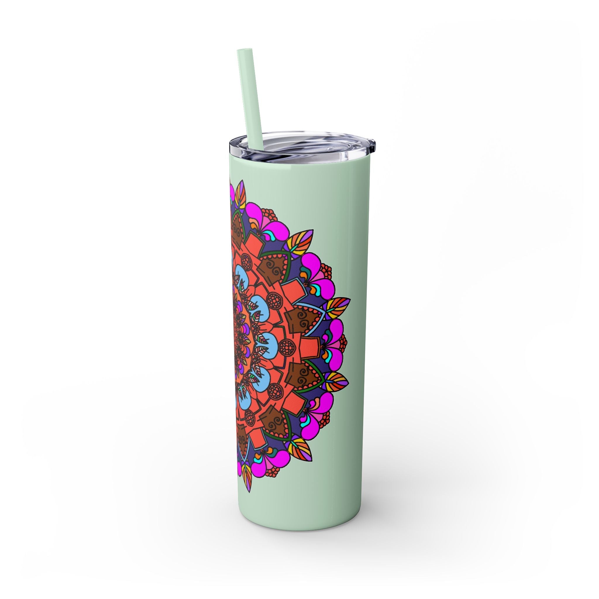 20oz Skinny Tumbler with Hand - drawn Colorful Mandala Design - Keeps Drinks Hot/Cold - BPA - Free - Blululi