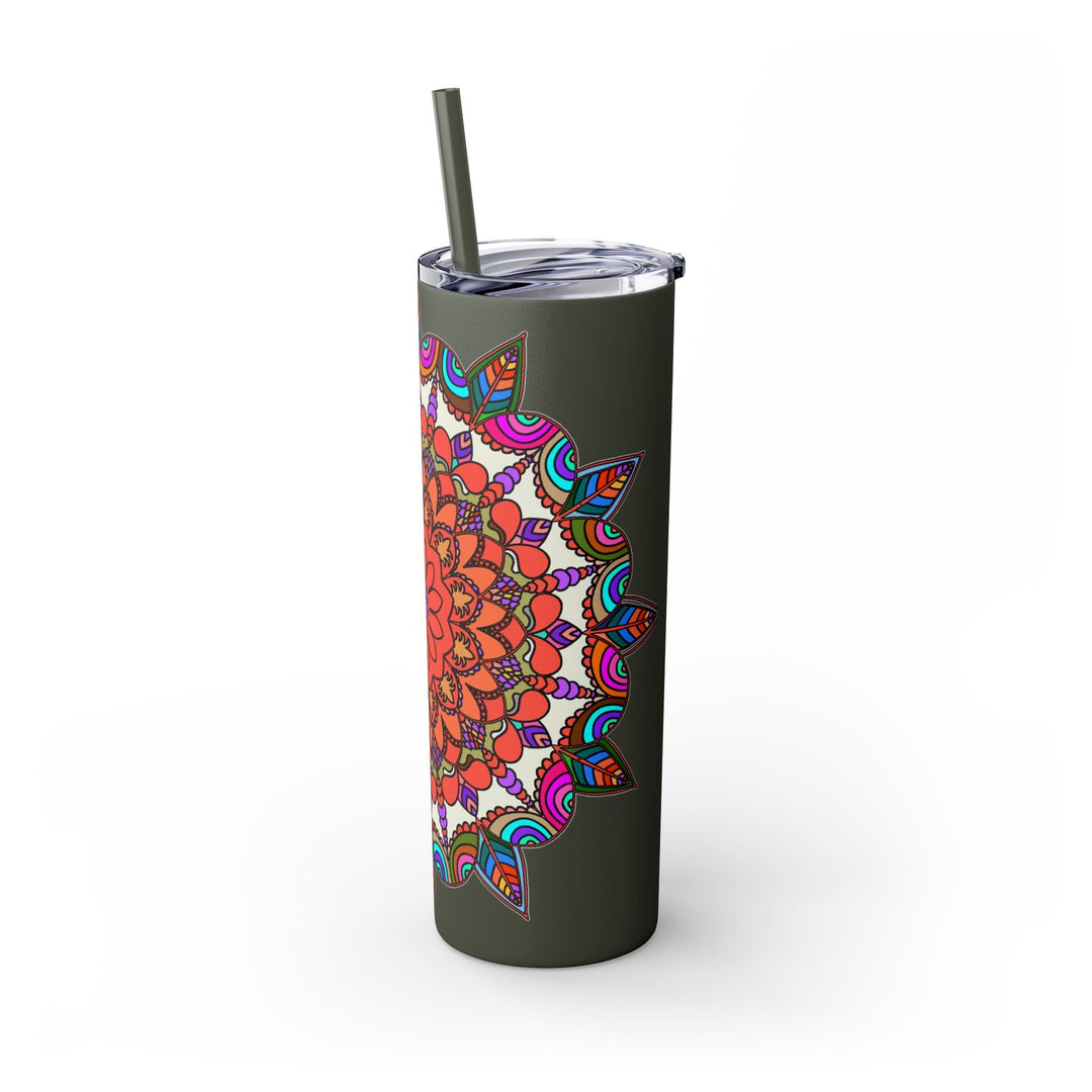 20oz Skinny Tumbler with Hand - drawn Colorful Mandala Design - Keeps Drinks Hot/Cold - BPA - Free - Blululi