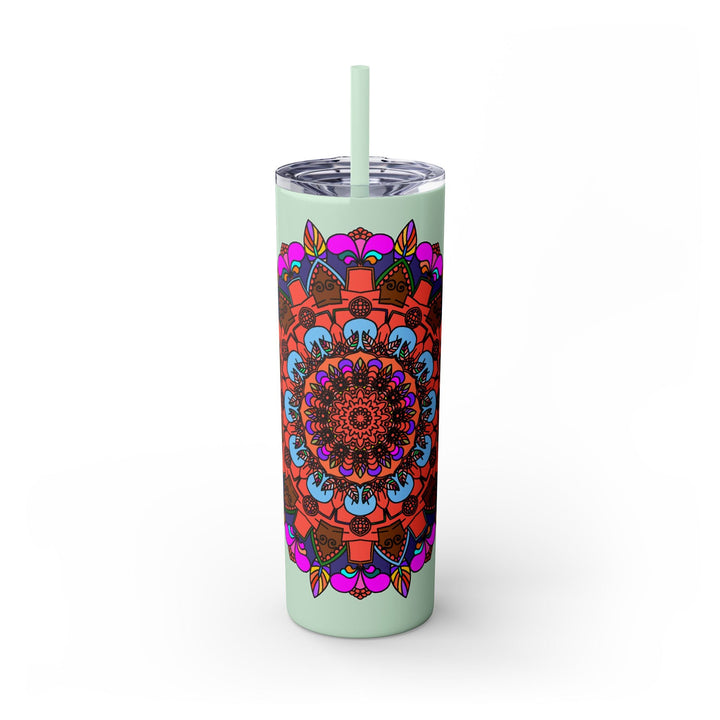 20oz Skinny Tumbler with Hand - drawn Colorful Mandala Design - Keeps Drinks Hot/Cold - BPA - Free - Blululi