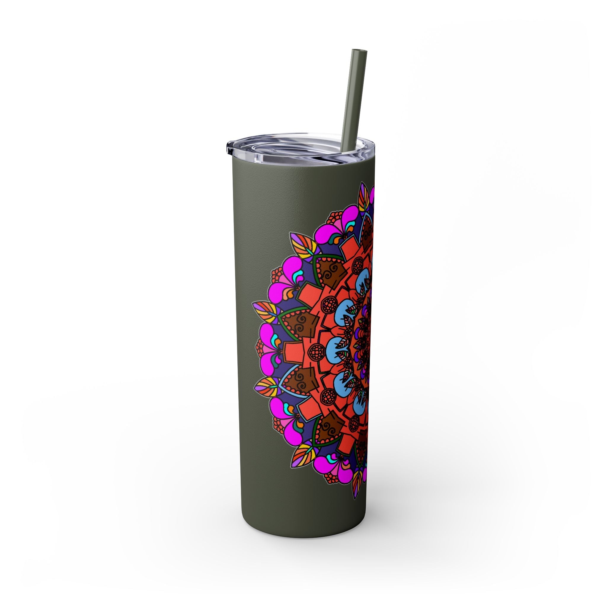 20oz Skinny Tumbler with Hand - drawn Colorful Mandala Design - Keeps Drinks Hot/Cold - BPA - Free - Blululi