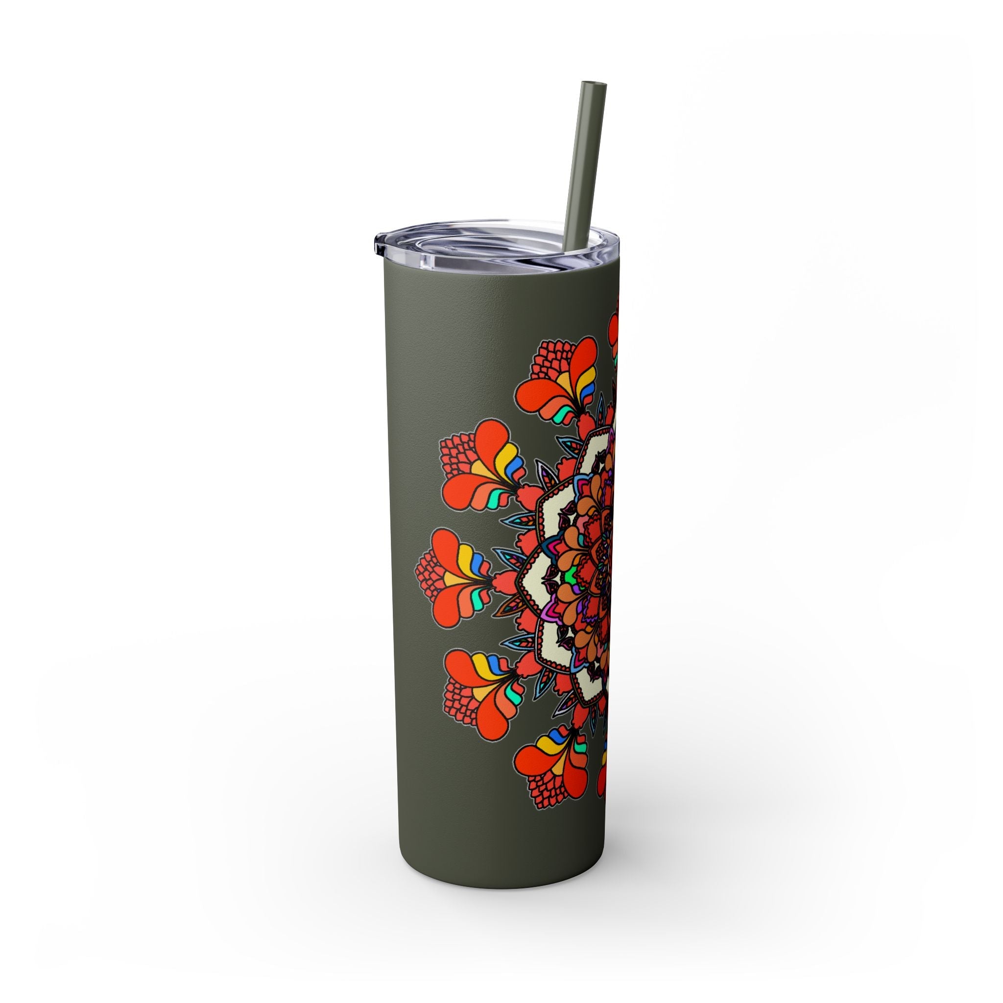 20oz Skinny Tumbler with Hand - drawn Colorful Mandala Design - Keeps Drinks Hot/Cold - BPA - Free - Blululi