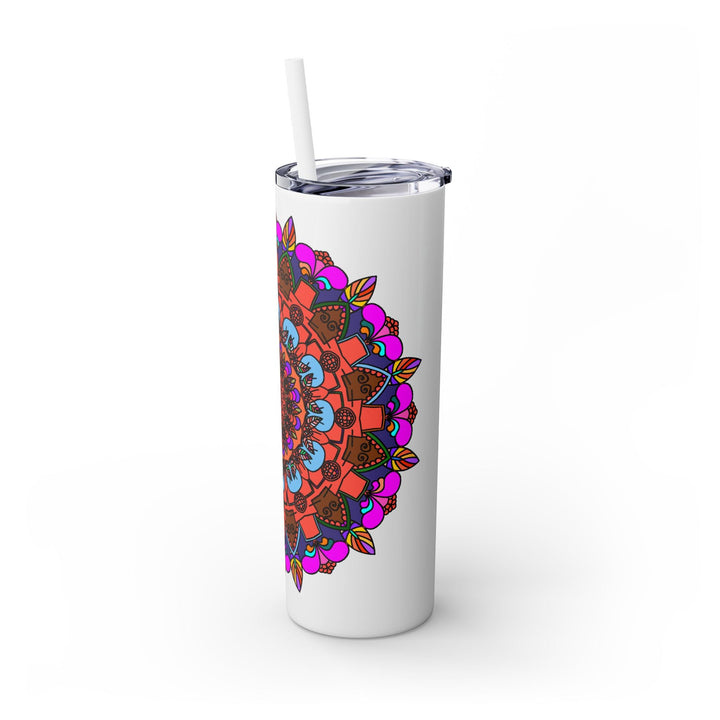 20oz Skinny Tumbler with Hand - drawn Colorful Mandala Design - Keeps Drinks Hot/Cold - BPA - Free - Blululi