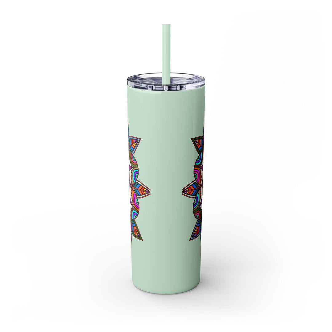 20oz Skinny Tumbler with Hand - drawn Colorful Mandala Design - Keeps Drinks Hot/Cold - BPA - Free - Blululi