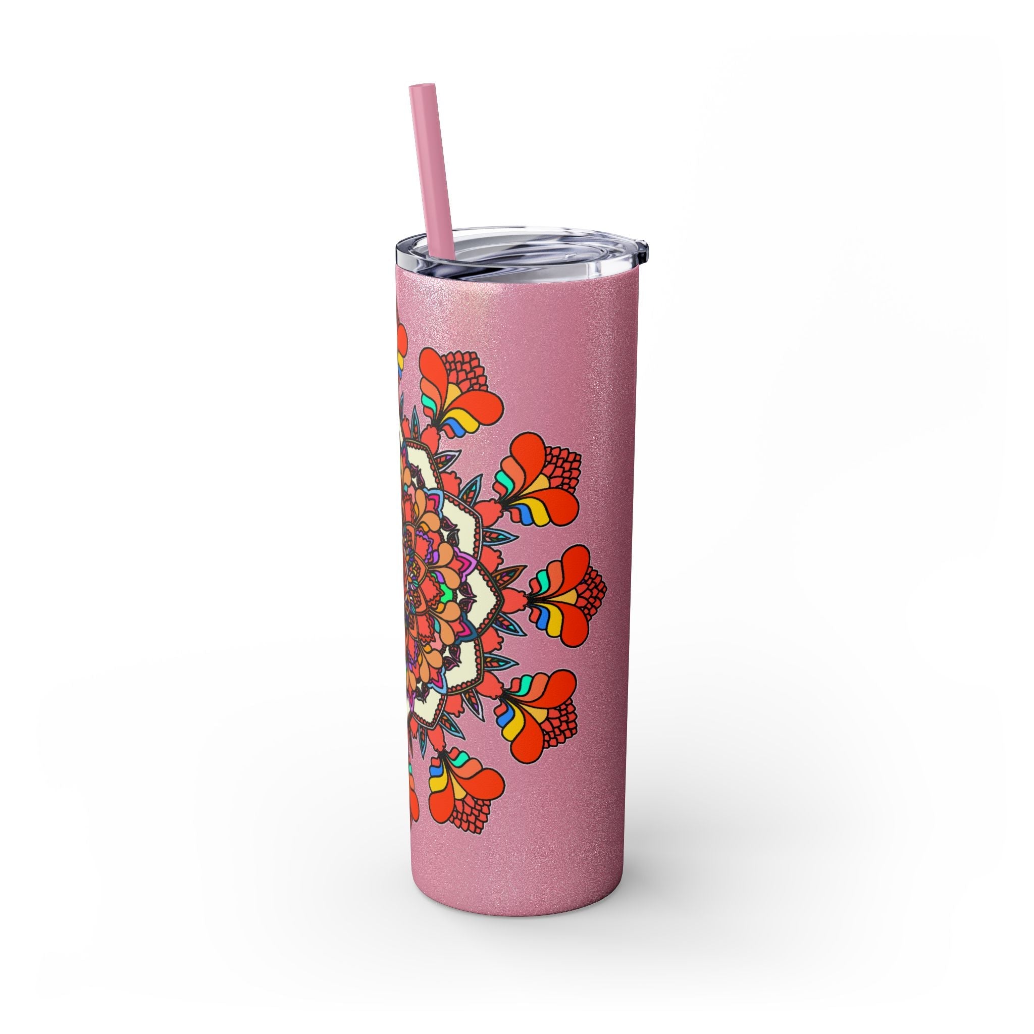 20oz Skinny Tumbler with Hand - drawn Colorful Mandala Design - Keeps Drinks Hot/Cold - BPA - Free - Blululi