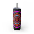 20oz Skinny Tumbler with Hand - drawn Colorful Mandala Design - Keeps Drinks Hot/Cold - BPA - Free - Blululi