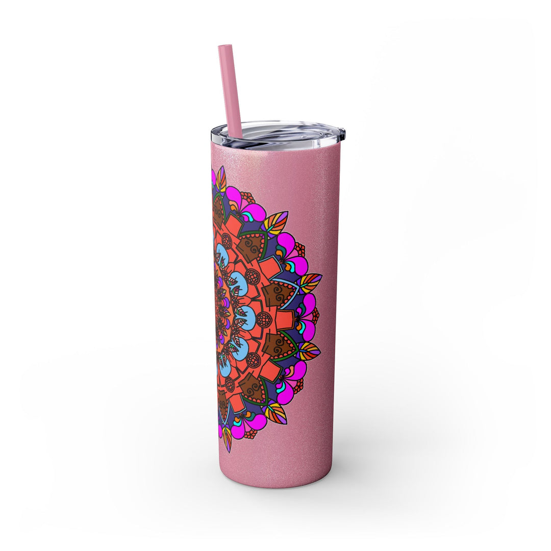 20oz Skinny Tumbler with Hand - drawn Colorful Mandala Design - Keeps Drinks Hot/Cold - BPA - Free - Blululi