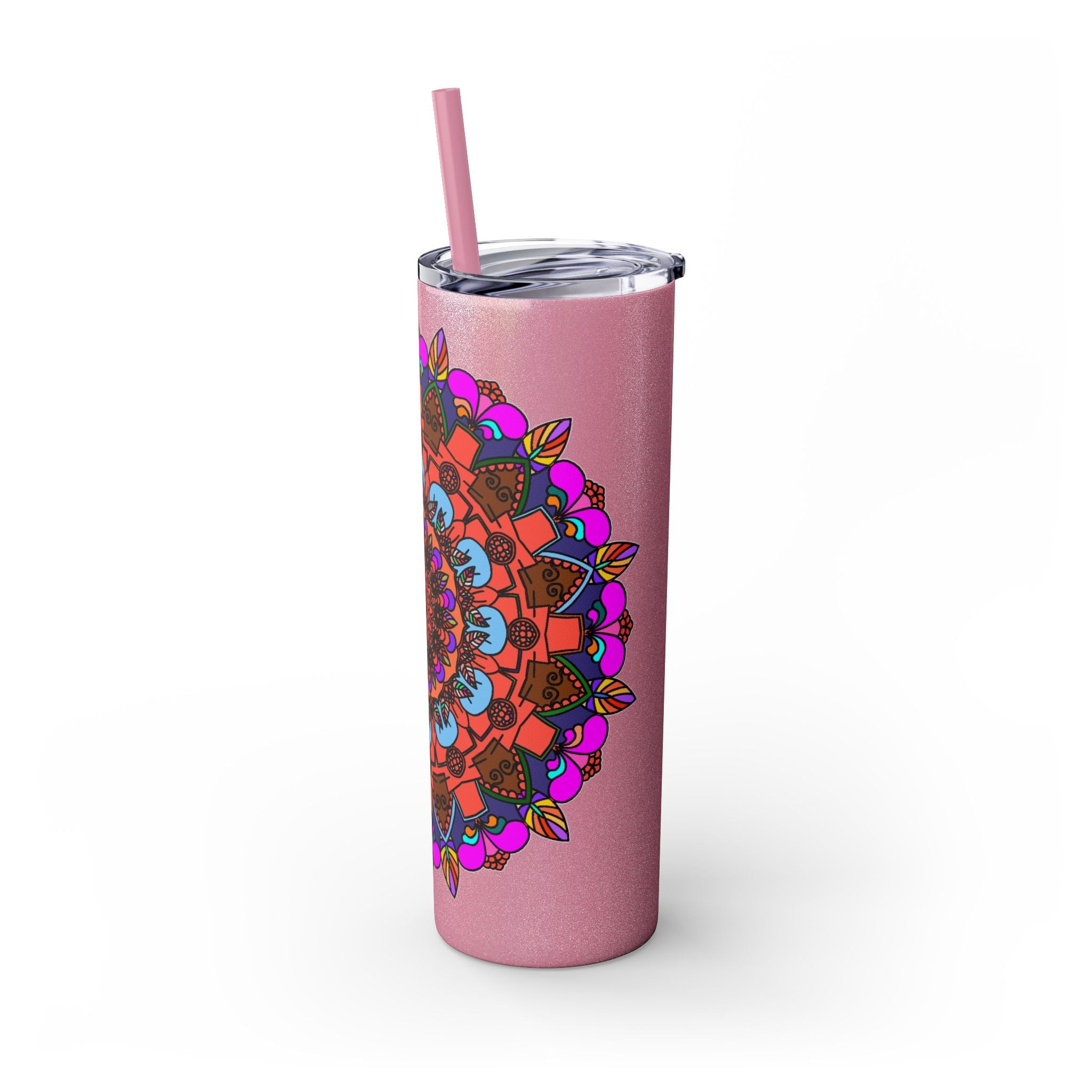 20oz Skinny Tumbler with Hand - drawn Colorful Mandala Design - Keeps Drinks Hot/Cold - BPA - Free - Blululi