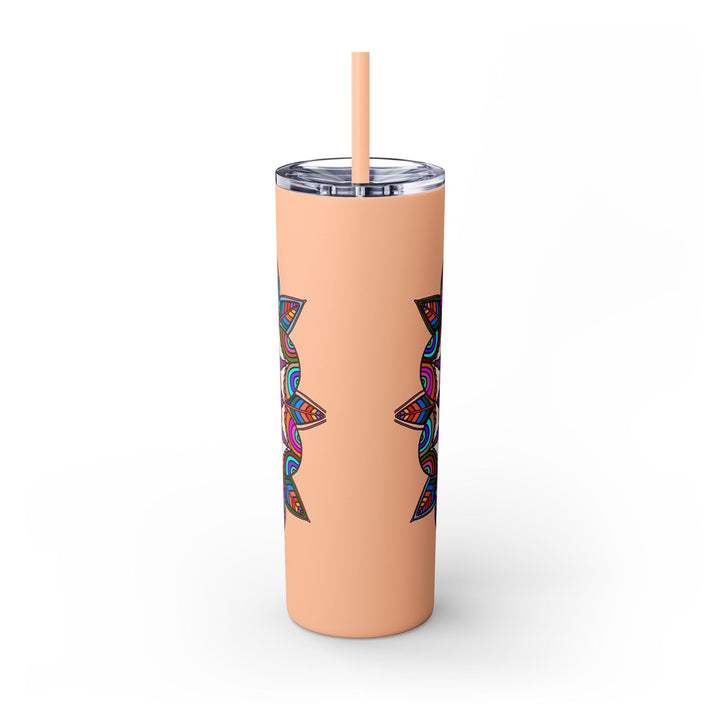 20oz Skinny Tumbler with Hand - drawn Colorful Mandala Design - Keeps Drinks Hot/Cold - BPA - Free - Blululi